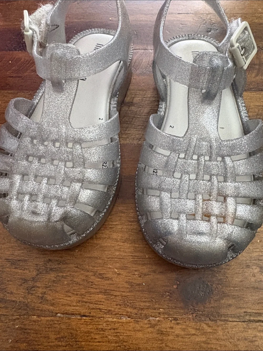 Mini Melissa Silver Glitter Jelly Sandals for Kids